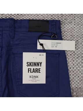 KDNK Waxed Skinny Flare Cargo Pants Blue Size 30 NWT Stretch Flared Leg